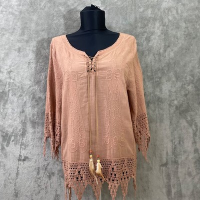 DOR DOR COUTURE Thunderbird Top M Anthropologie Boho Embroidered crochet trim