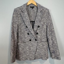 Rag Bone Preston Tweed Double Breasted Jacket Women's Size 10 Navy Blue White