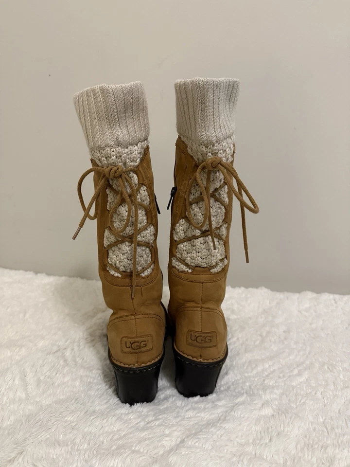 UGG Australia 1936 Skylair 及膝栗色楔形拉链靴 7 码/白色 — 第 2/4 张图片