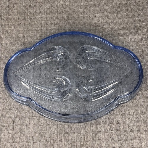 Vtg Bagley Glass Vanity Tray Pale Blue Art Deco Dressing Table Pressed 12.5" - Afbeelding 8 van 10