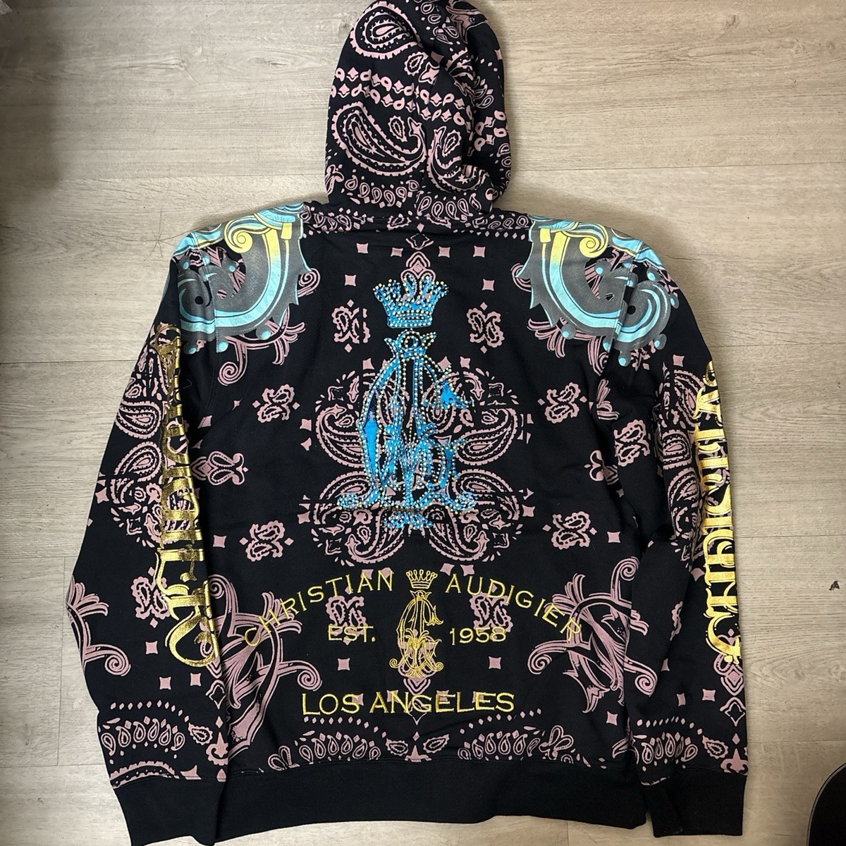 Rare Vintage Christian Audigier Zip Up All Over Print Rhinestone
