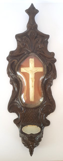 Bénitier de chevet Crucifix murale en bois sculpté Napoléon III XIXe