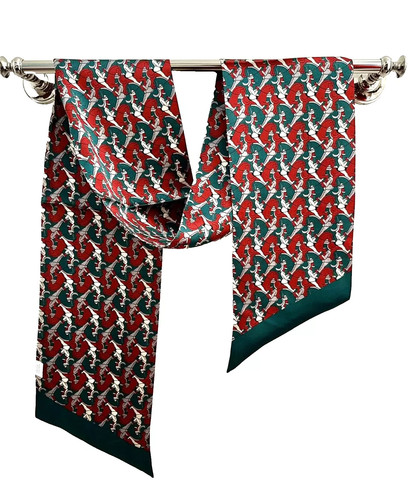 6"X61"Horseman Print Pure Mulberry Satin Silk Two Layers Bevel Long Scarf 5-7