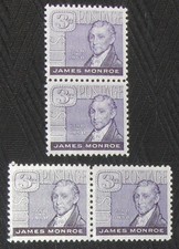 US 3¢ stamp SC #1105 James Monroe MNH 1958 single pair
