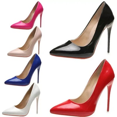 Damen Pumps High Heels Stiletto Elegante Lack Absatzschuhe 12cm Hoch Schuhe DE～