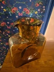 Vintage Blenko  Amber Art Glass Double Spout Water Bottle Carafe Pitcher MCM