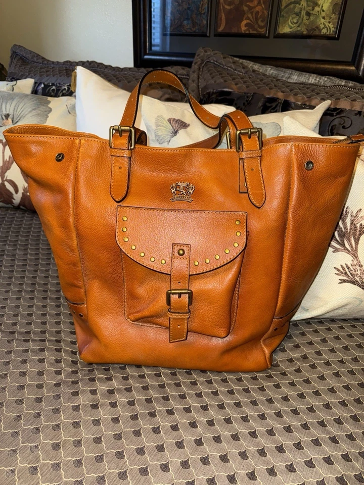 Italian Designer PRATESI FIRENZI Talamone Cognac Large Tote Shoulder Handbag - Image 2 of 4