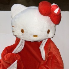 Hello Kitty Hooded Plush Throw Blanket Peppermint Bow Sanrio 30"x50"