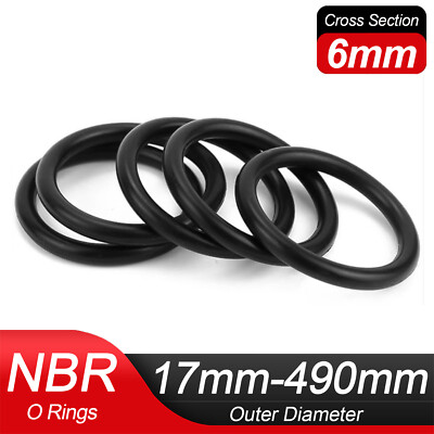 6.0mm Cross Section O-Ring Nitrile Rubber Oil Resistant Seals NBR 70 17-490mm OD