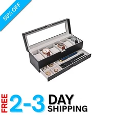 2-Layer Black Watch Display Case with Glass Top - 6 Slots for Timeless Elegance