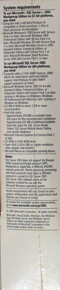 Microsoft SQL Server 2005 Workgroup - 1 CPU, Windows - Englisch - A5K-01020  NEU - Bild 3 von 4