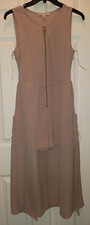 Women Sleeveless V Neck Summer Party Romper Dress Long Size Small Beige