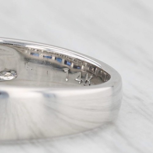 1.95ctw Zafiro Azul Anillo con Diamante 14k Oro Blanco Talla 6 Apilable - Imagen 6 de 10