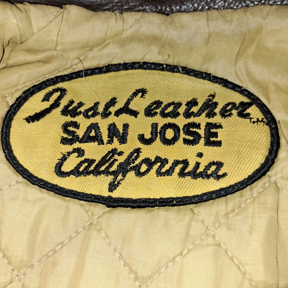 Chaqueta de Motocicleta JUST LEATHER SAN JOSE CALIFORNIA RARA Y ANTIGUA AÑOS 60 Forrada con Edredón Foto 4 de 4