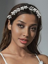 Flower Bride Wedding Hair Vine Silver Leaf Bridal Headband Crystal Headpiece ...