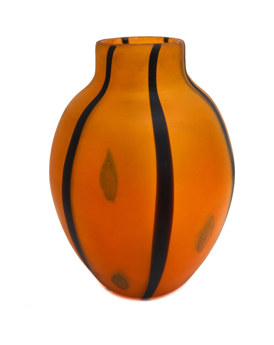 CENEDESE MURANO VETRI MVRANO イタリア製 花瓶 Large Murano Cenedese Vetri Italian Orange Art Glass Leaf Vase
