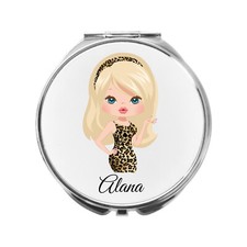 Personalised Compact Mirror – Girl Best Friend BFF Gift Leopard Print Design