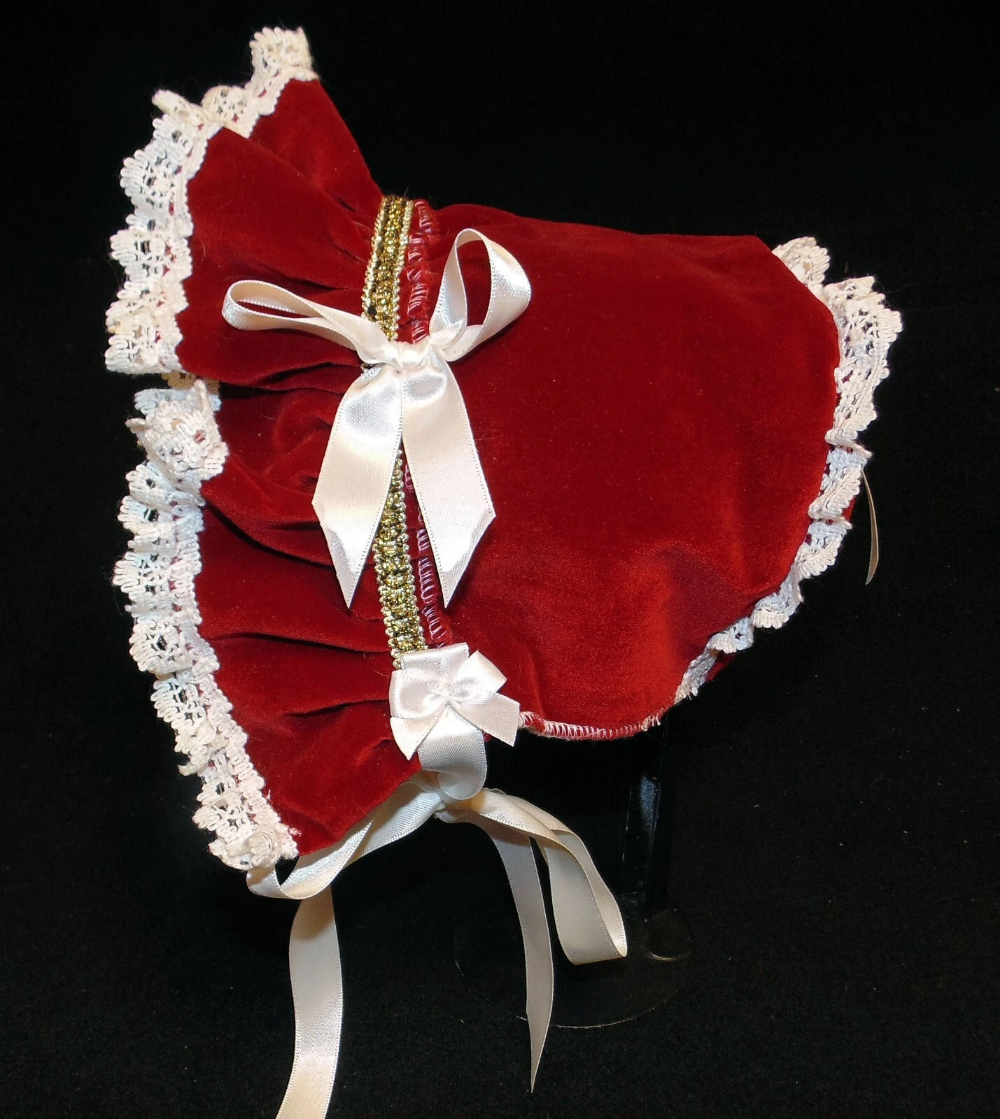 Dark Red Premium Velvet with White Cotton Trim Baby Christmas Bonnet
Opens in a new window or tab