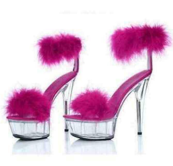 15cm Womens Fur Open Toe Clear Platform Sandals Stilettos Heels Shoes Party
