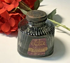 1930s PARKER Violet Ink Bottle Clear Glass Art Deco Style by ANCHOR HOCKING-RARE