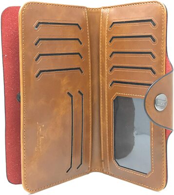 Western Premium Genuine Leather Men's Bifold Long Wallet Card Holders In Brown