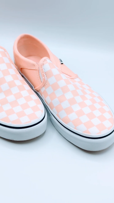VANS Asher Checkerboard Tropical Pea Slip-On Sneaker Women Size in  Peach NEW