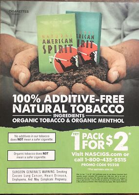 organic additive free tobacco 2014 American Spirit Cigarettes PRINT AD Natural Tobacco Organic  Ingredients