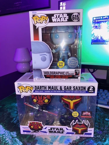 Funko POP! STAR WARS LUKE SKYWALKER/DARTH MAUL GAR SAXON 2 PACK GLOW BUNDLE