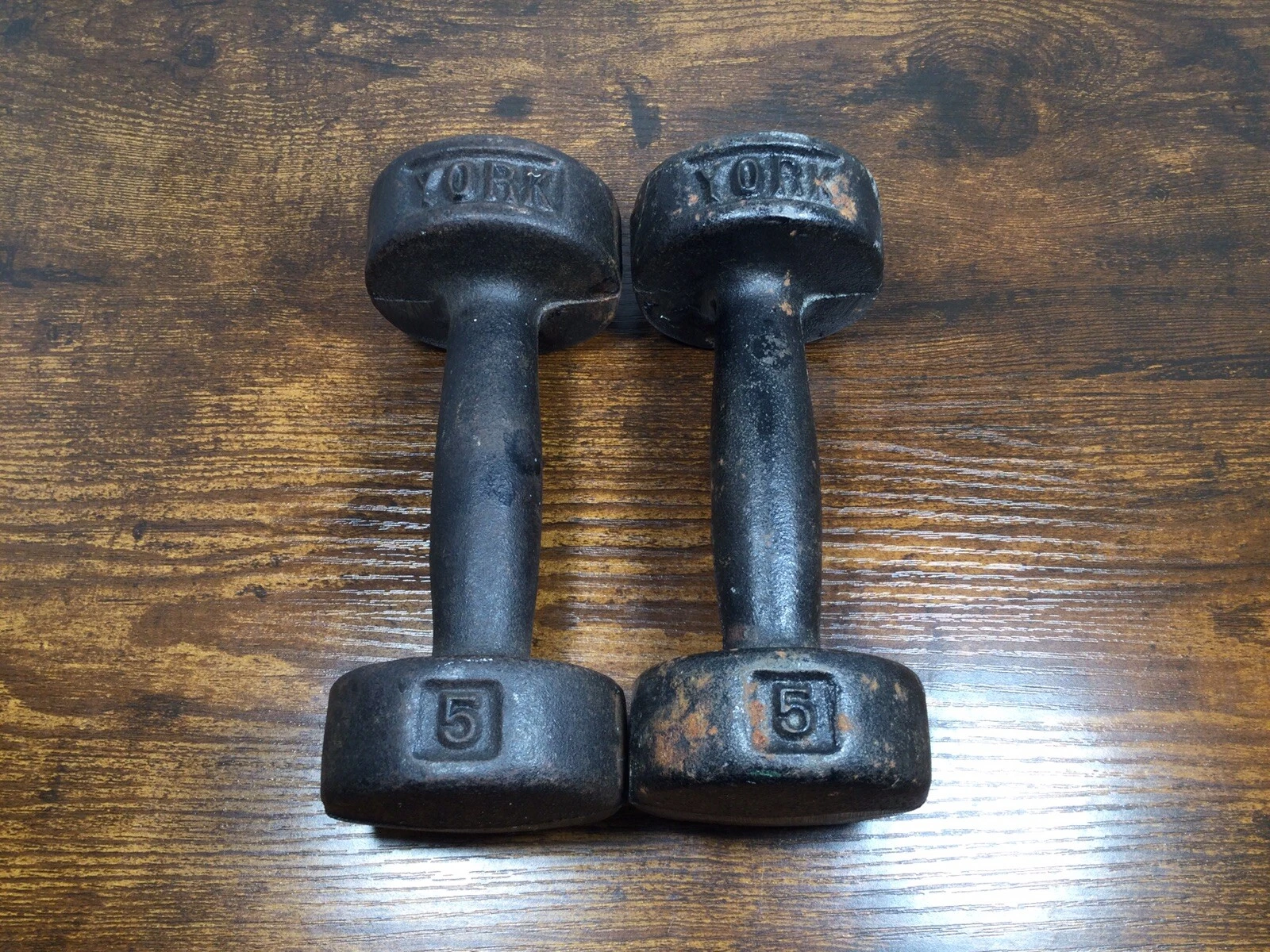 Vtg York Dumbells Pair Roundhead 5lbs Pounds X2 Stamped USA
