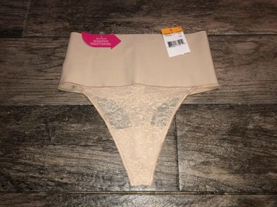 New MAIDENFORM Self Expressions Beige Thong No Pinch Shaping Waistband Sz Small