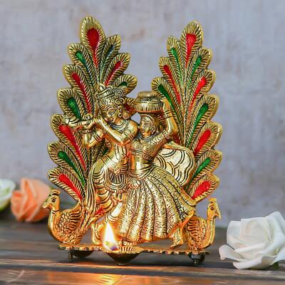 Radha Krishna Metall Statue Mit Diya für Pooja , Pfau Design Heimbüro Dekor
