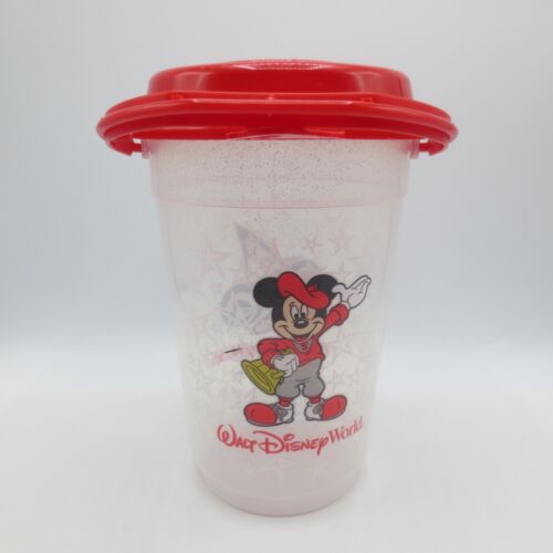 Cubo de taza de plástico Whirly Walt Disney World Mickey Mouse rojo transparente 9" de alto