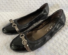 AGL Monika Cap Toe Ballet Flats Black Patent Leather Size 38.5 US 8.5 Bronze
