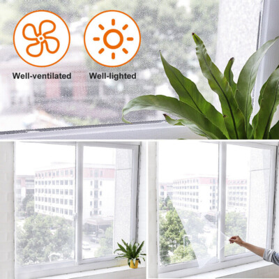 Large Mesh Window Fly Screen – Bug Mosquito Netting With Self-Adhesive Tape – 130cm X 150cm