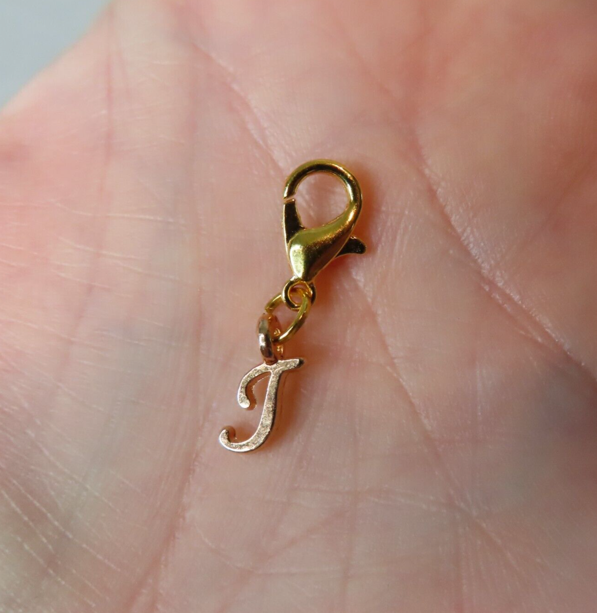Initial CURSIVE LETTER T Charm Zipper Pull Keychain Add On Clip