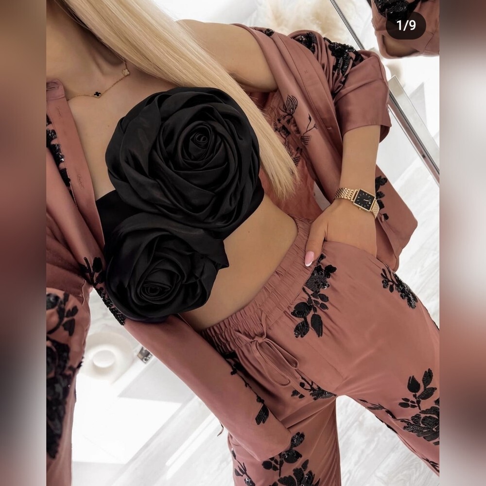 ZARA LIMITED EDITION VOLUMINOUS SATIN ROSE FLORAL CROPPED TOP
