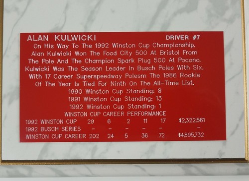 VTG 1993 Custom Made Hooters Alan Kulwicki #7 Card Wall Plaque NASCAR EX! - Picture 5 of 12