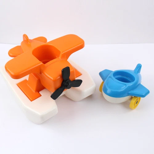 Vtg Fisher Price Little People Orange Sea Plane (Floating Marina) + Blue Plane