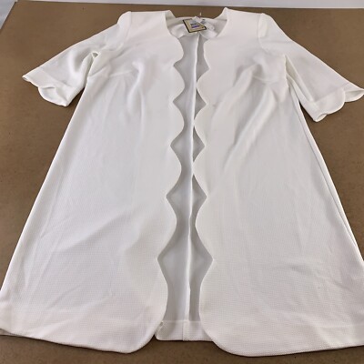 Maya Brooke Women's Size 18 White Scalloped Edge Open Front Duster NWT *Flaw