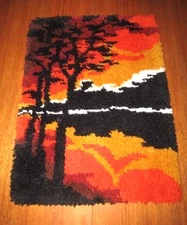 Latch & Hook Rug Wall Art Hanging Tree Sunset VTG 70’s Finished 20x26 Boho