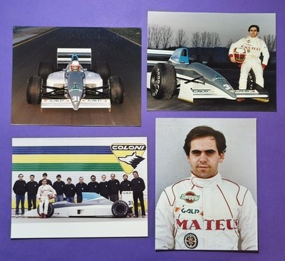 4 alte Pressefotos, Coloni C4, Formel 1 Grand Prix 1991, Pedro Chaves, 15x20cm