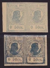 Mexico - 1885 Morelos 50c Revenue Stamp Pairs in Dark and Light Blue Colors