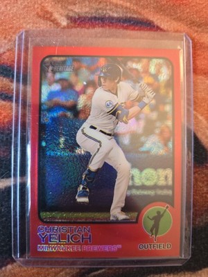 2022 Topps Heritage #123 Christian Yelich Chrome Red Refractor #/573