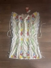 NWT FARM Rio Anthropologie Fruit Embroidered Scalloped Tunic Dress Ivory Size L