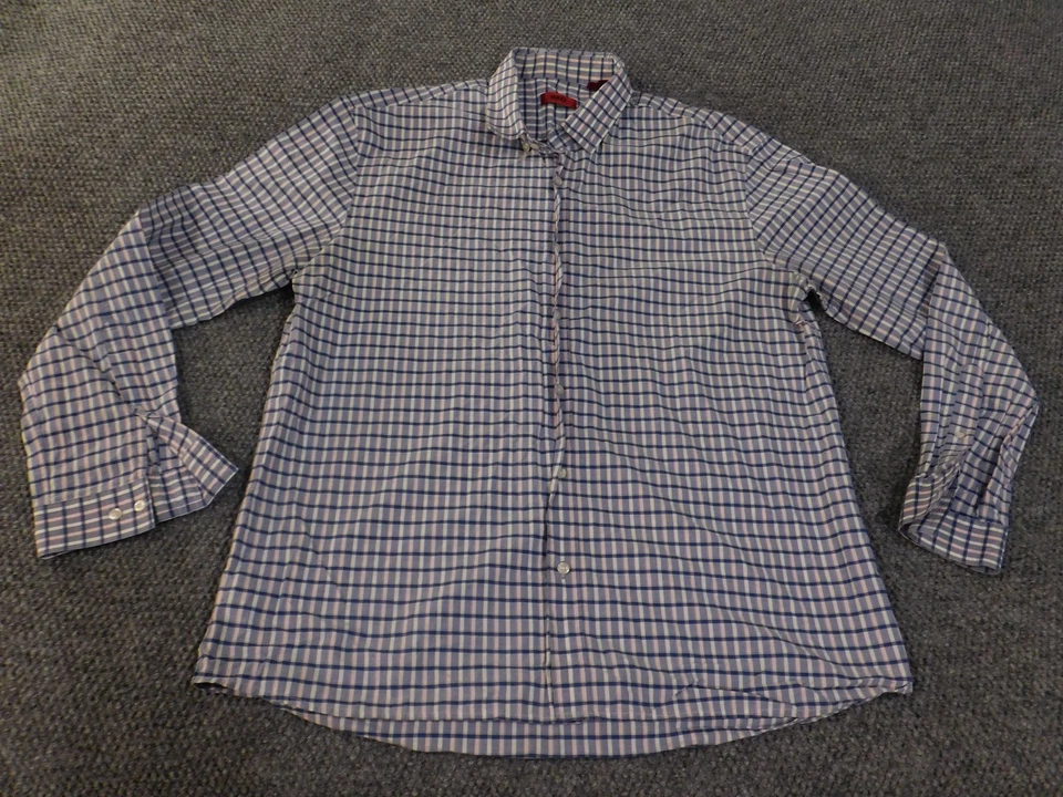 Camisa Hugo Boss Para Hombre 17.5 2XL Azul Rosa Blanco Cuadros Abotonada Clásica Foto 4 de 4