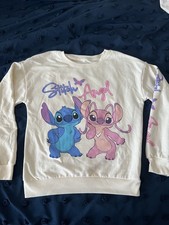 Women's Small Disney Cream/ Ivory Colored Stitch And Angel Sweatshirt