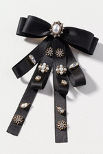 NWT BLACK Embellished Bow RHINESTONE Barrette