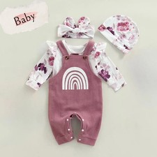 Baby Fashion Flounced Sleeve Lace Floral Suspender Rainbow Set