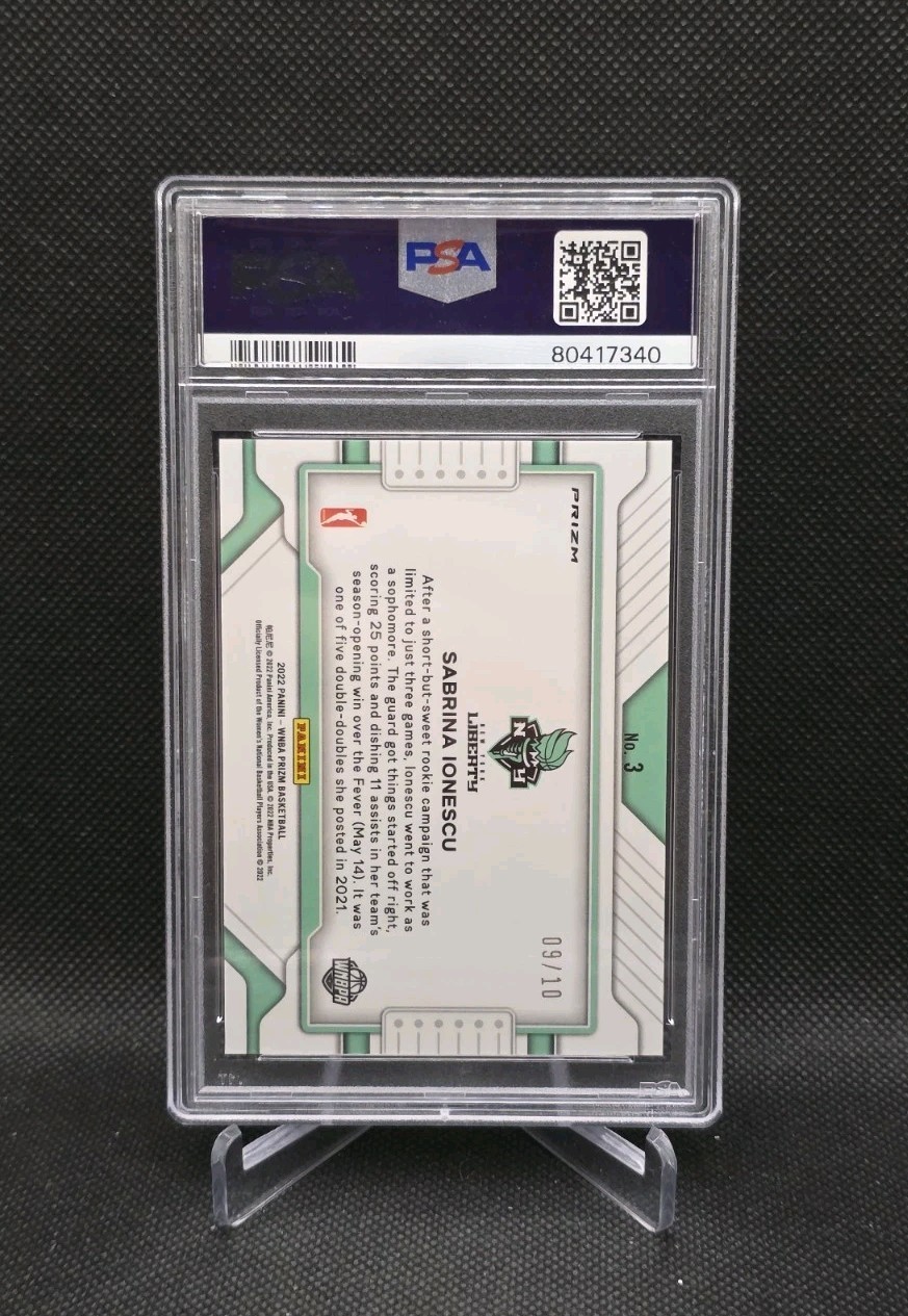 2022 Panini Prizm WNBA Sabrina Ionescu Gold Prizm /10 PSA 10 GEM Widescreen #3 view 2
