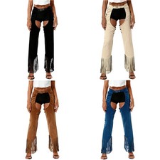 Womens Pants Disco Cowgirl Performance Cowboy Chaps Fringe Bottoms Suede Adult